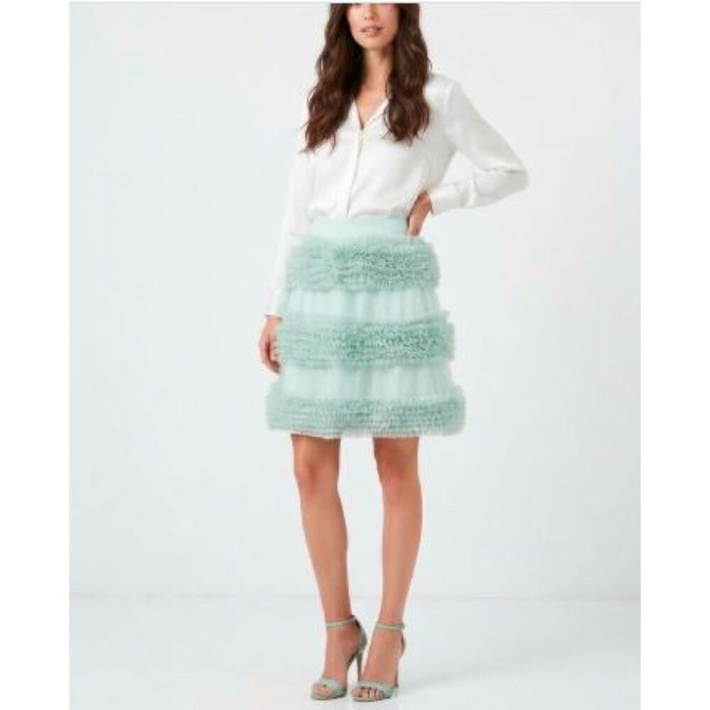 Eva Franco Women's Net Pleated Mesh Cut Striped Mini Skirt Sz 4 NWOT 498